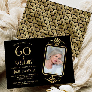 60 und Fantastisch Deco Schwarz 60. Geburtstagsfei Einladung