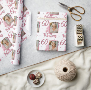 60 und Fantastisch Rosa Glitter-Foto 60. Geburtsta Geschenkpapier