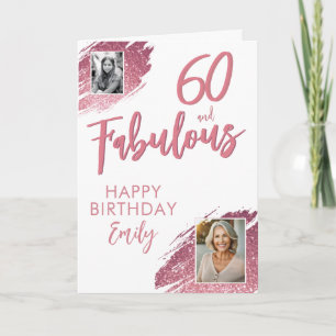 60 und Fantastisch Rosa Glitter-Foto-Geburtstag Karte