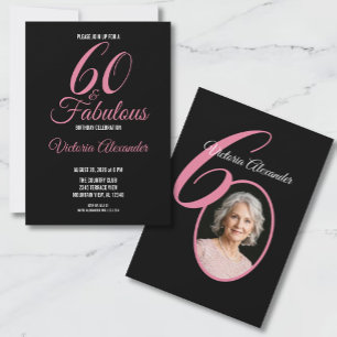 60 und Fantastisch Rosa Schwarz Foto 60. Geburtsta Einladung