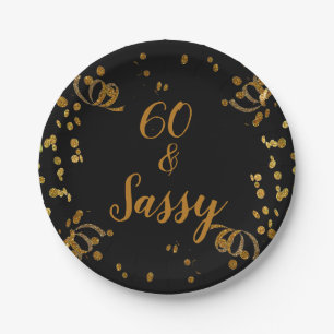 60 und Frech 60. Geburtstag Schwarz   Faux Gold Pappteller