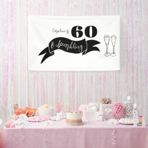 60 und funkelnde Hand, schwarz und weiß gezogen Banner