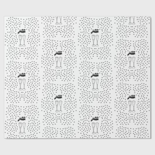 60 und funkelnde Hand, schwarz und weiß gezogen Geschenkpapier (Flach)