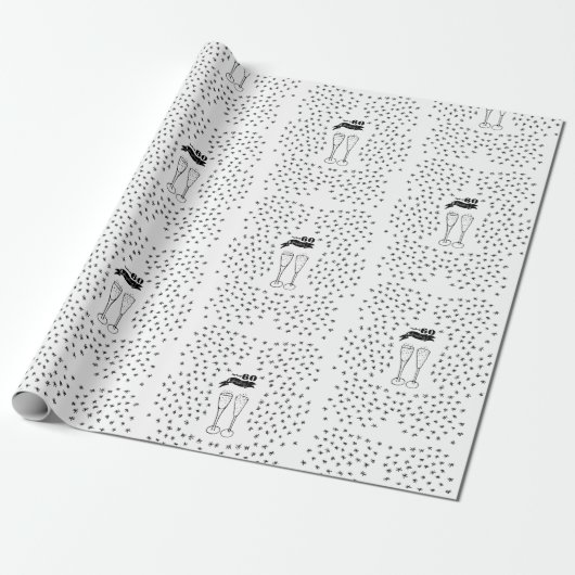 60 und funkelnde Hand, schwarz und weiß gezogen Geschenkpapier (Ungerollt)