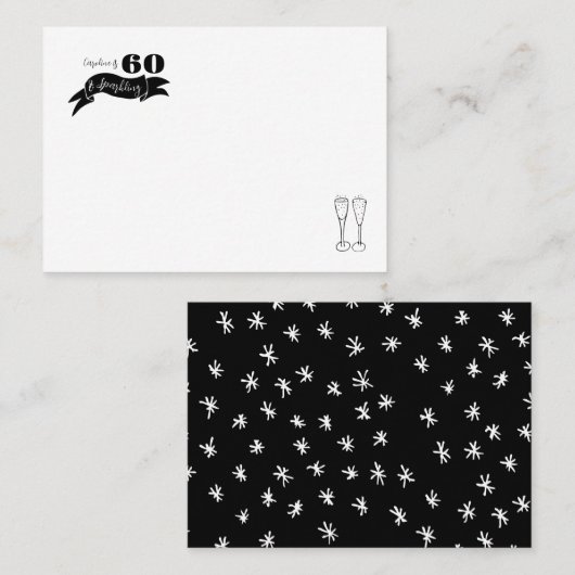 60 und funkelnde Hand, schwarz und weiß gezogen Platzkarte (Vorne/Hinten)