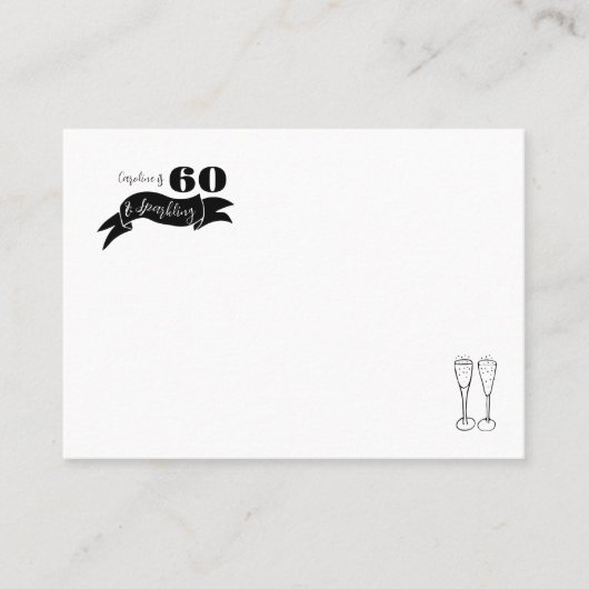 60 und funkelnde Hand, schwarz und weiß gezogen Platzkarte (Vorderseite)