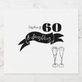 60 und funkelnde Hand, schwarz und weiß gezogen Schaumweinetikett (Einzelnes Label)