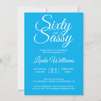 60. und Sassy 60. Geburtstagsparty Bright Blue Einladung