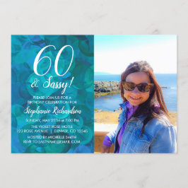 60 und Sassy Abstrakt Ocean Blue Foto Geburtstag Einladung