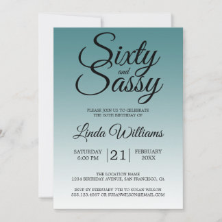 60 und Sassy Aquamarin Ombre 60. Geburtstag Einladung