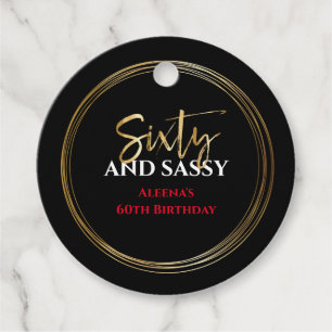 60 UND SASSY Birthday Black Gold Geschenk Tag Geschenkanhänger