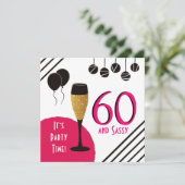 60 und Sassy Birthday Party Champagne Flute Einladung (Stehend Vorderseite)