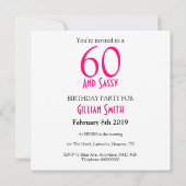 60 und Sassy Birthday Party Champagne Flute Einladung (Rückseite)