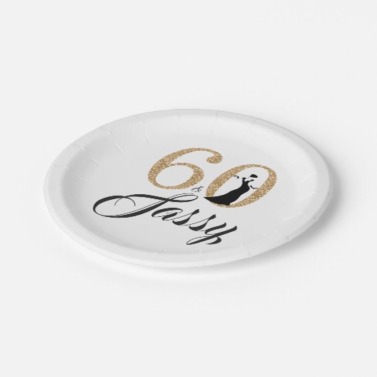 60 und Sassy Birthday Party Pappteller (Schrägansicht)