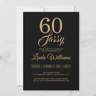 60 und Sassy Black Gold 60. Geburtstagsparty Einladung
