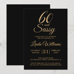 60 und Sassy Black Gold 60. Geburtstagsparty Einladung