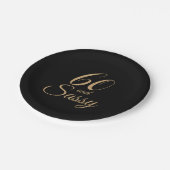 60 und Sassy Black Gold Glitzer Geburtstagsparty Pappteller (Schrägansicht)