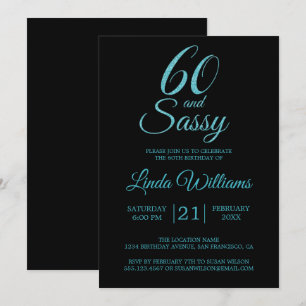 60 und Sassy Blue Glitzer 60. Geburtstagsparty Einladung