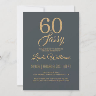 60 und Sassy Off-Black Gold 60. Geburtstagsparty Einladung