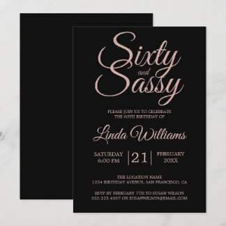 60 und Sassy Pink Glitzer 60. Geburtstagsparty Einladung