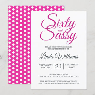 60 und Sassy Pink Glitzer 60. Geburtstagsparty Einladung