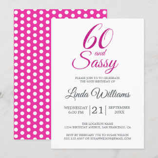 60 und Sassy Pink Glitzer 60. Geburtstagsparty Einladung