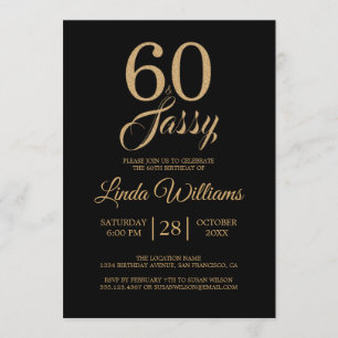 60 und Sassy schwarzes Gold60. Geburtstags-Party Einladung