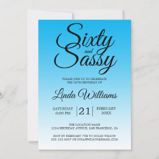 60 und Sassy Sky Blue Ombre 60. Geburtstag Einladung