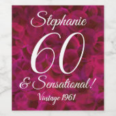 60 und sensationelle Abstrakte Rote Rose Geburtsta Weinetikett (Einzelnes Label)