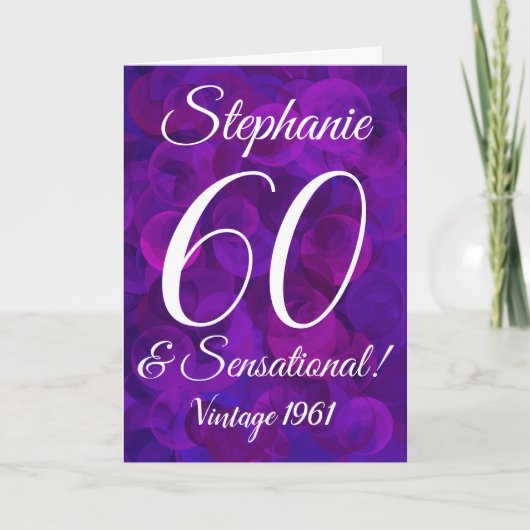 60 und sensationelles Elegant Lila Geburtstag Karte (Vorderseite)