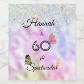 60 und spektakuläre Glittery Butterflies Geburtsta Weinetikett (Einzelnes Label)