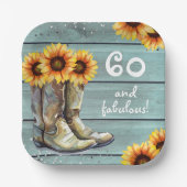 60 üppige, rustikale Sonnenblumenstiefel nach Maß Pappteller (Vorderseite)