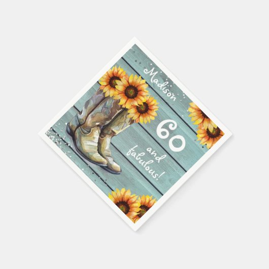 60 üppige, rustikale Sonnenblumenstiefel nach Maß Serviette (Ecke)