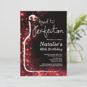 60. Wein Geburtstag Alt zu Perfection Roter Glitze Einladung (Stehend Vorderseite)