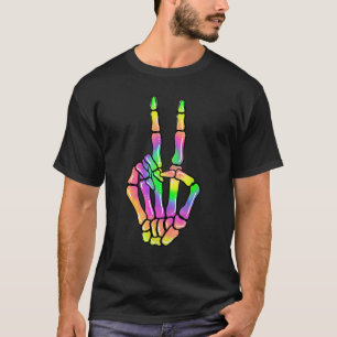 60er 70er Gefärbte Krawatte Skeleton Hand Friedens T-Shirt