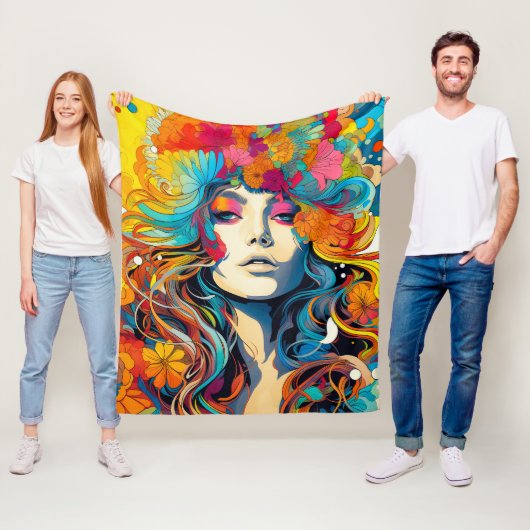 60er 70er Hippi-Frau psychedelischer Hippie Fleecedecke (Beispiel)