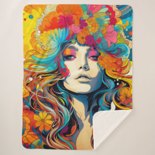 60er 70er Hippie-Frau Psychedelischer Hippie Sherpadecke