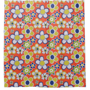 60er, 70er Jahre Retro Groovy Floral Duschvorhang