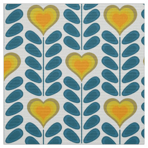 60er 70er Mod Retro-Herz-Blume v2 Stoff