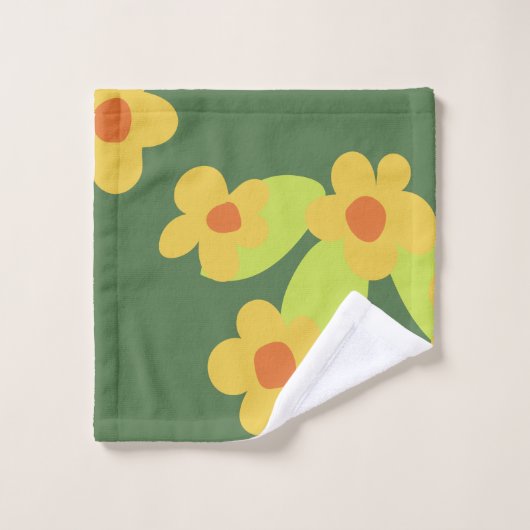 60er 70er Retro Blume Mod Badetuch Set (Waschlappen)