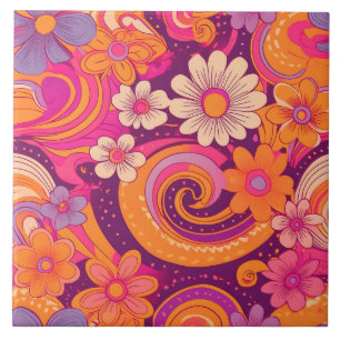 60er 70er Retro-Blumentafel Fliese