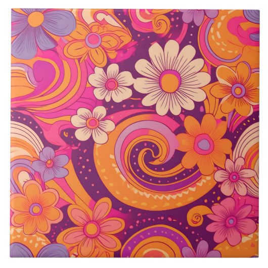 60er 70er Retro-Blumentafel Fliese (Vorderseite)