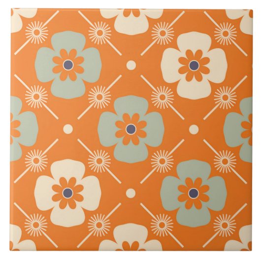 60er 70er Retro-Blumentafel Fliese (Vorderseite)