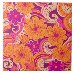 60er 70er Retro-Blumentafel Fliese