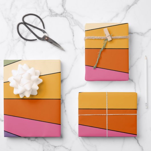 60er 70er Retro Streifen Geschenkpapier Set (Vorderseite)