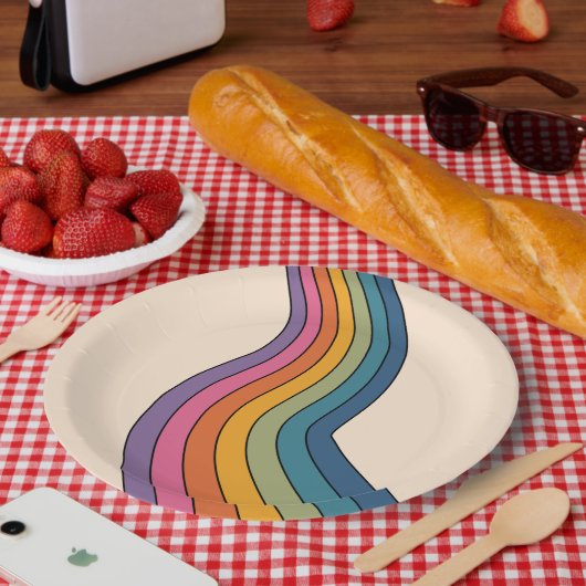 60er 70er Retro Streifen Pappteller (Picknick)