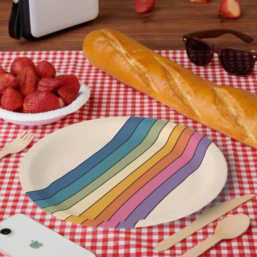 60er 70er Retro Streifen Pappteller (Picknick)