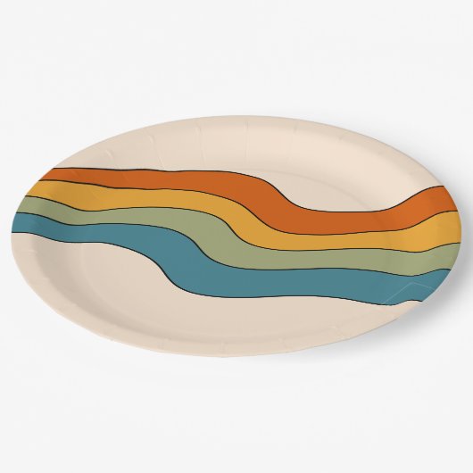 60er 70er Retro Streifen Pappteller (Schrägansicht)