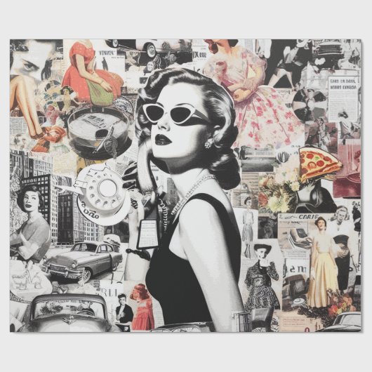 60er Abstrakt Collage Geschenkpapier (Flach)