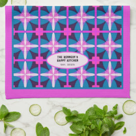 60er Abstrakt Pink Blauer Kaleidoskop Design Geschirrtuch